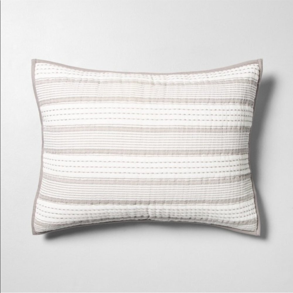 New Magnolia Quilted King Pillow Sham in White and Light Gray